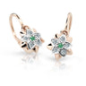 Dětské náušnice Danfil kytičky C2210 z růžového zlata s kamínkem Emerald Green, zapínání brizura