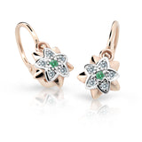 Dětské náušnice Danfil kytičky C2210 z růžového zlata s kamínkem Emerald Green, zapínání brizura
