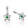 Dětské náušnice Danfil hvězdičky C1996 z bílého zlata s kamínkem Emerald Green, zapínání klapka