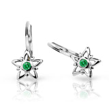 Dětské náušnice Danfil hvězdičky C1996 z bílého zlata s kamínkem Emerald Green, zapínání klapka
