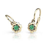 Dětské náušnice Danfil kytičky C2151 ze žlutého zlata s kamínkem Emerald Green, zapínání brizura