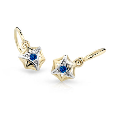 Dětské náušnice Danfil C2209 ze žlutého zlata s kamínkem Dark Blue, zapínání brizura