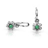 Dětské náušnice Danfil kytičky C2031 z bílého zlata s kamínkem Emerald Green, zapínání brizura