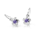 Dětské náušnice Danfil kytičky C2204 z bílého zlata s kamínkem Amethyst, zapínání brizura
