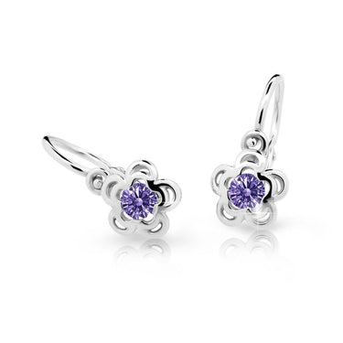 Dětské náušnice Danfil kytičky C2204 z bílého zlata s kamínkem Amethyst, zapínání brizura