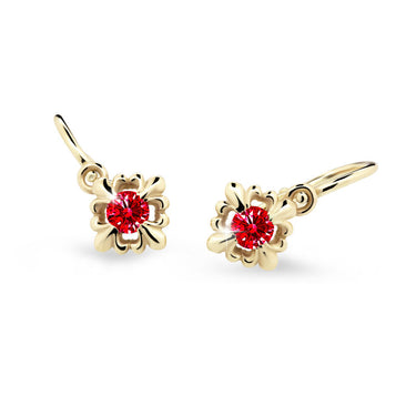 Dětské náušnice Danfil C2212 ze žlutého zlata s kamínkem Ruby Dark, zapínání brizura