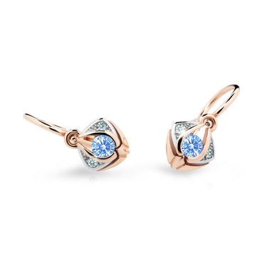 Dětské náušnice Danfil C2217 z růžového zlata s kamínkem Arctic Blue, zapínání brizura