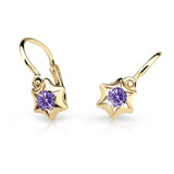 Dětské náušnice Danfil hvězdičky C2159 ze žlutého zlata s kamínkem Amethyst, zapínání brizura