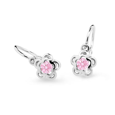 Dětské náušnice Danfil kytičky C2204 z bílého zlata s kamínkem Pink, zapínání brizura
