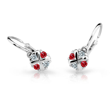 Dětské náušnice Danfil C2153 z bílého zlata s kamínky Ruby Dark, zapínání brizura