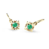 Dětské náušnice Danfil C2212 ze žlutého zlata s kamínkem Emerald Green, zapínání brizura
