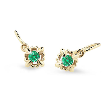 Dětské náušnice Danfil C2212 ze žlutého zlata s kamínkem Emerald Green, zapínání brizura