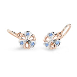 Dětské náušnice Danfil kytičky C2230 z růžového zlata s kamínky Arctic Blue, zapínání brizura
