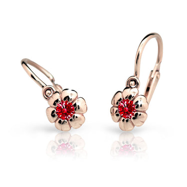 Dětské náušnice Danfil kytičky C2151 z růžového zlata s kamínkem Ruby Dark, zapínání brizura
