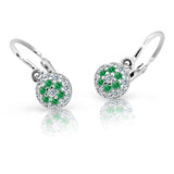 Dětské náušnice Danfil C2150 z bílého zlata s kamínky Emerald Green, zapínání brizura