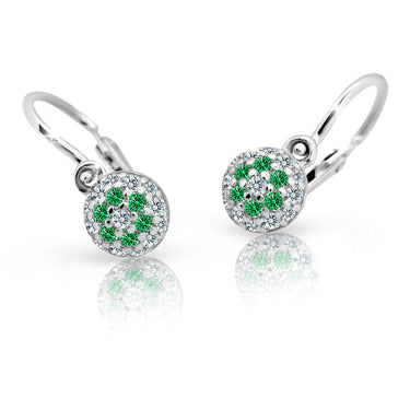 Dětské náušnice Danfil C2150 z bílého zlata s kamínky Emerald Green, zapínání brizura