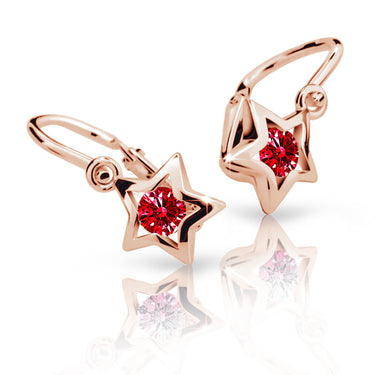 Dětské náušnice Danfil hvězdičky C1942 z růžového zlata s kamínkem Ruby Dark, zapínání brizura