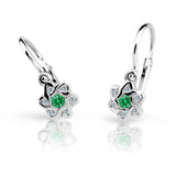 Dětské náušnice Danfil kytičky C2149 z bílého zlata s kamínkem Emerald Green, zapínání brizura