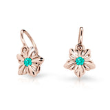 Dětské náušnice Danfil kytičky C2238 z růžového zlata s kamínkem Mint Green, zapínání brizura