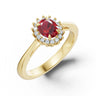 Zlatý dámský prsten DF 5902 ze žlutého zlata, rubín s diamanty