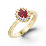 Zlatý dámský prsten DF 5902 ze žlutého zlata, rubín s diamanty