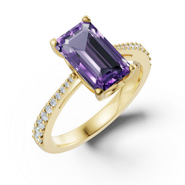 Zlatý dámský prsten DF 5874 ze žlutého zlata, ametyst s diamanty