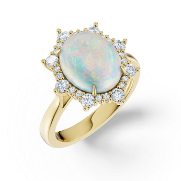 Zlatý dámský prsten DF 5915 ze žlutého zlata, s opálem a brilianty