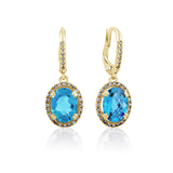 Dámské visací náušnice DF 3367 ze žlutého zlata, Topaz Swiss Blue a diamanty