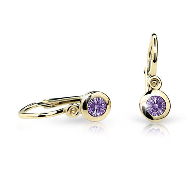 Dětské náušnice Danfil C1537 ze žlutého zlata s kamínkem Amethyst, zapínání brizura