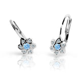 Dětské náušnice Danfil kytičky C2149 z bílého zlata s kamínkem Arctic Blue, zapínání klapka