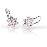 Dětské náušnice Danfil kytičky C2206 z bílého zlata s kamínky Pink, zapínání klapka
