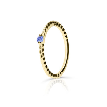 Zlatý dámský prsten DF 5644 ze žlutého zlata, modrý safír