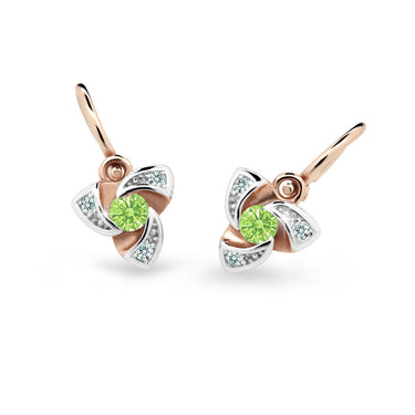 Dětské náušnice Danfil C2203 z růžového zlata s kamínkem Peridot Green, zapínání brizura