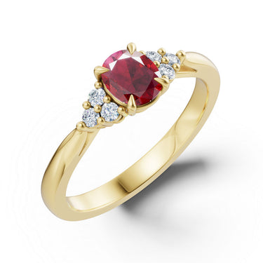 Zlatý dámský prsten DF 6135 ze žlutého zlata, rubín s diamanty