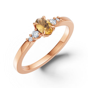 Zlatý dámský prsten DF 6136 z růžového zlata, žlutý safír s diamanty