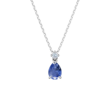 Dámský přívěsek DF 6157 včetně řetízku, z bílého zlata, s modrým safírem a diamantem