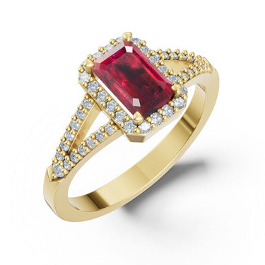 Zlatý dámský prsten DF 6152 ze žlutého zlata, rubín s diamanty