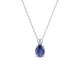 Dámský přívěsek DF 6151 včetně řetízku, z bílého zlata, se safírem a diamantem