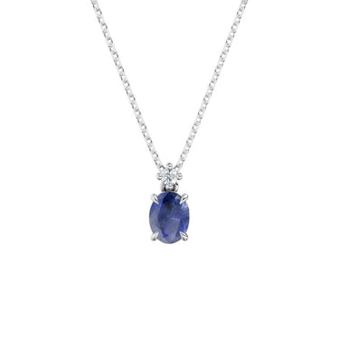 Dámský přívěsek DF 6151 včetně řetízku, z bílého zlata, se safírem a diamantem