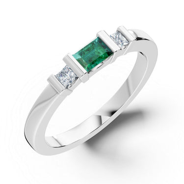 Zlatý dámský prsten DF 6160 z bílého zlata, zelený safír s diamanty