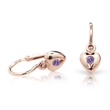 Dětské náušnice Danfil srdíčka C1556 z růžového zlata s kamínkem Amethyst, zapínání brizura