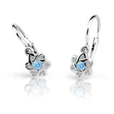 Dětské náušnice Danfil kytičky C2149 z bílého zlata s kamínkem Arctic Blue, zapínání brizura