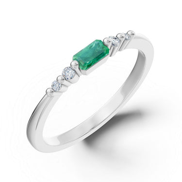 Zlatý dámský prsten DF 6202 z bílého zlata, smaragd s diamanty