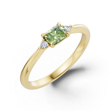 Zlatý dámský prsten DF 6203 ze žlutého zlata, zelený safír s diamanty