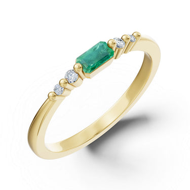 Zlatý dámský prsten DF 6202 ze žlutého zlata, smaragd s diamanty