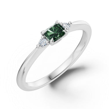 Zlatý dámský prsten DF 6207 z bílého zlata, zelený safír s diamanty