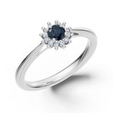 Zlatý dámský prsten DF 6253 z bílého zlata, modrý safír s diamanty