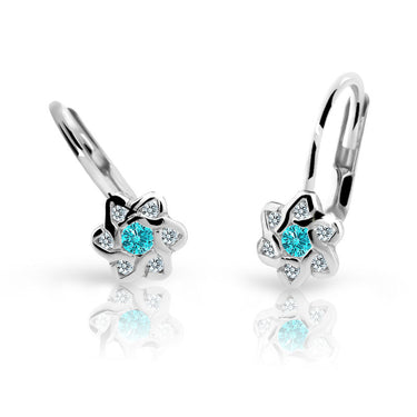 Dětské náušnice Danfil kytičky C2149 z bílého zlata s kamínkem Mint Green, zapínání klapka