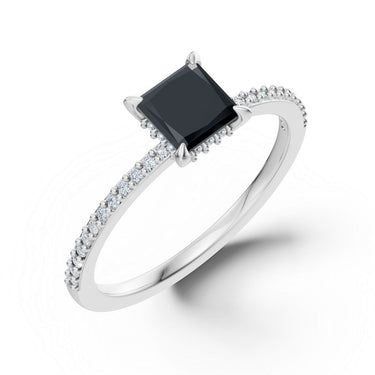Zlatý dámský prsten DF 6255 z bílého zlata, černé a bílé diamanty