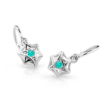 Dětské náušnice Danfil C2209 z bílého zlata s kamínkem Mint Green, zapínání brizura